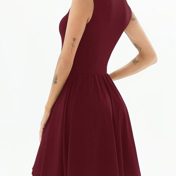 Women's V Neck Sleeveless Summer Dress Pleated Boho Midi Swing Casual - Picture 3 of 5